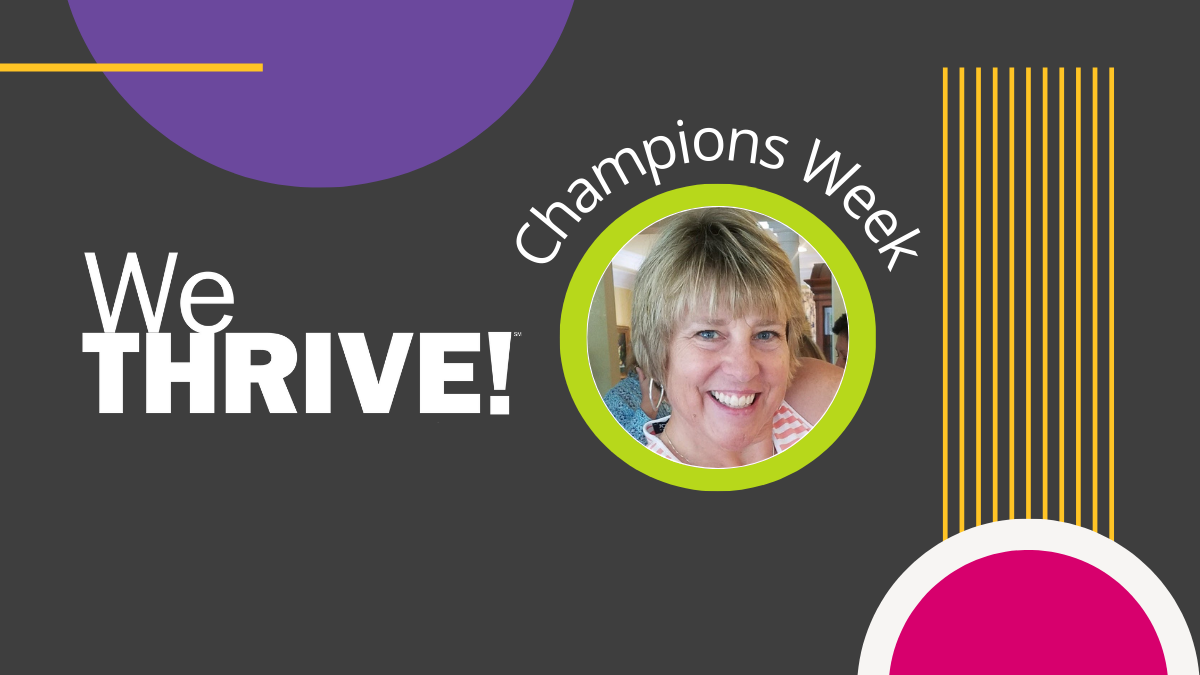 Headshot of Margaret Wienholts with We Thrive logo.