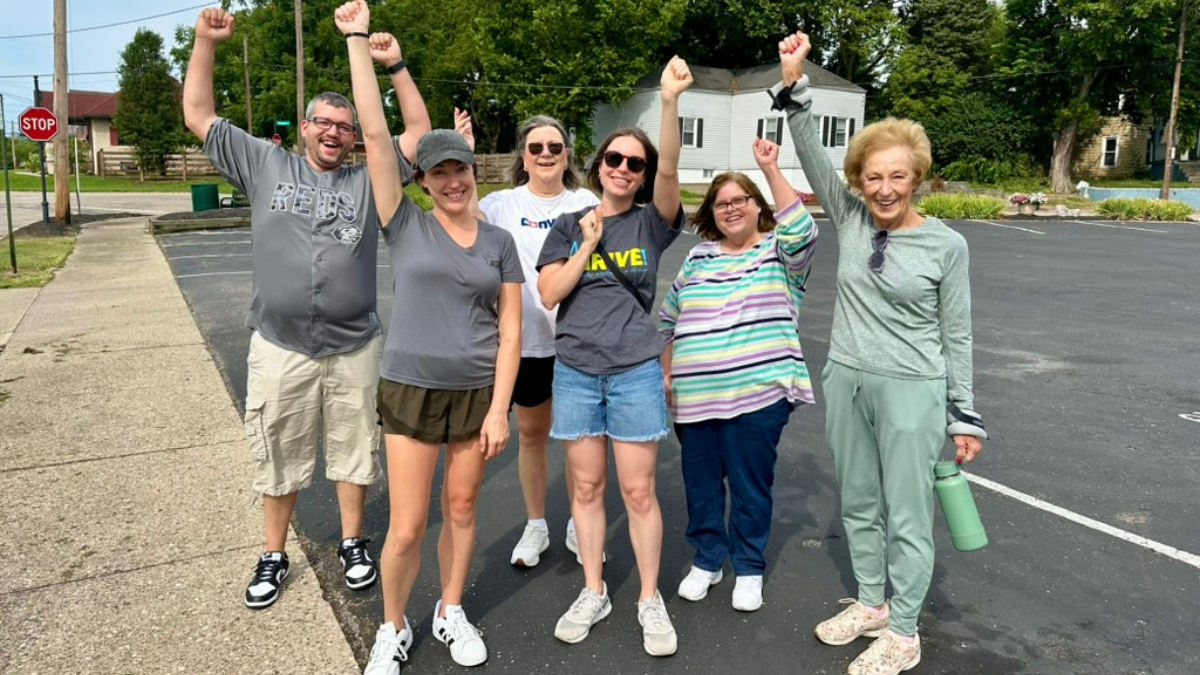 Group of walkers excited.